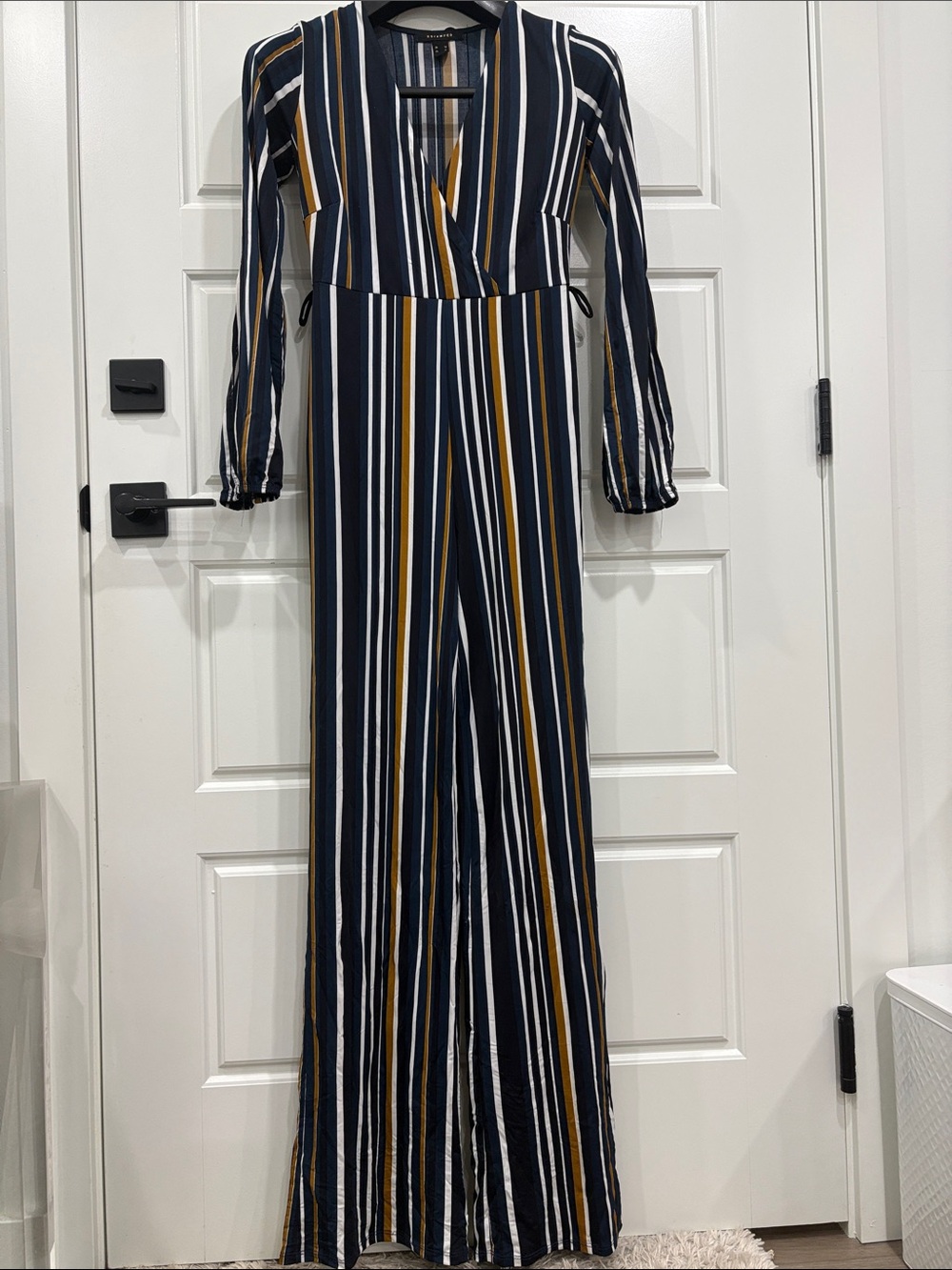 Revamped Navy, White & Mustard Striped Jumpsuit